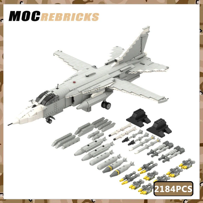 Air Force Military Weapons Sukhoi SU-24 Supersonic Fighter Bricks Toys MOC Building Block WW2 Aircraft Education Model Gifts