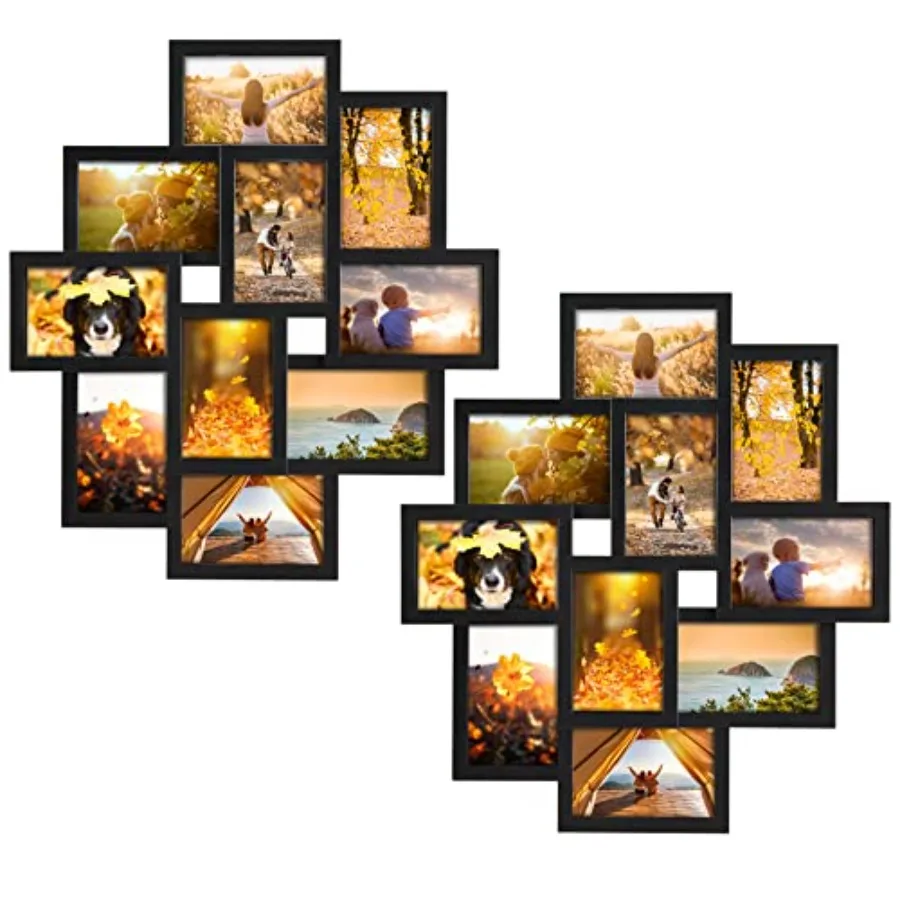 

Набор из 2 фоторамок для коллажей на 10 фотографий 4x6 дюймов, для декора стен, черные, 4x6 F