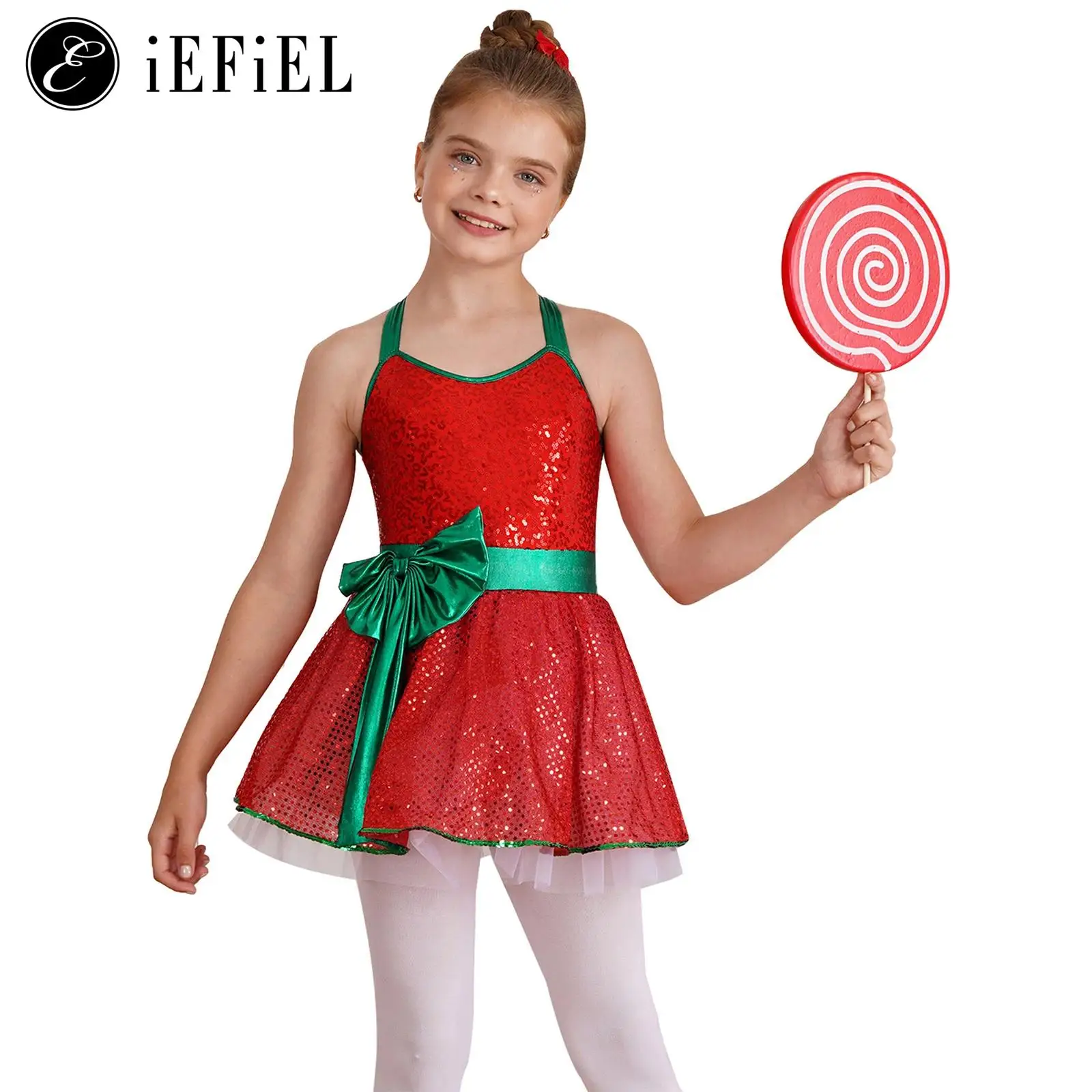 

Kids Girls Sparkly Sequins Christmas Ballet Dance Ice Skating Tutu Dress Leotard Xmas Party Holiday Santa Sweetie Costume