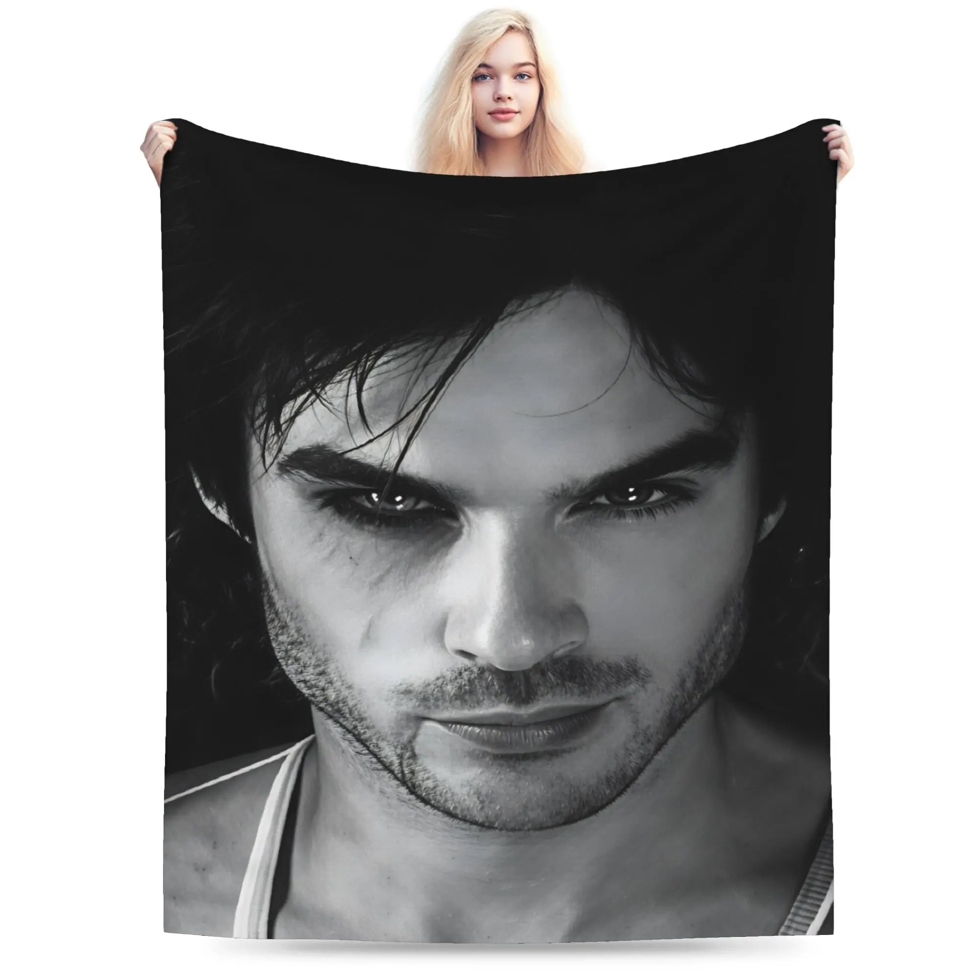 VIKAMA Vampire Diaries Damon Portrait Blankets Quality Soft  Throw Blanket Autumn Picnic Outdoor Graphic Bedspread