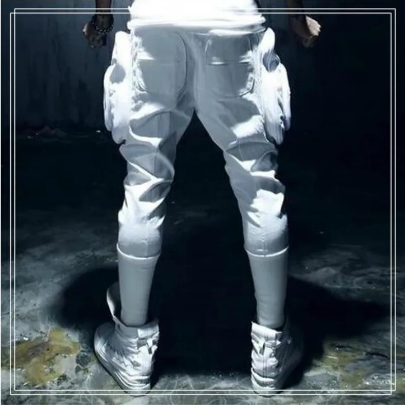 Spring New Men\'s Fashion Hip-hop Pants Large Hanging Crotch Pants Low-rise Male Harem Pencil Pants Slim Big Pockets Trousers