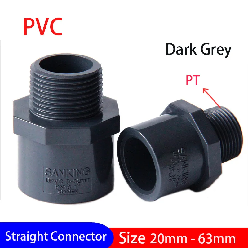 

1pcs 1/2"~2" Male Thread Pipe Dark Grey Straight Connector Aquarium Water Tank Pipe Quick Equal Joint Garden Irrigation Fittings