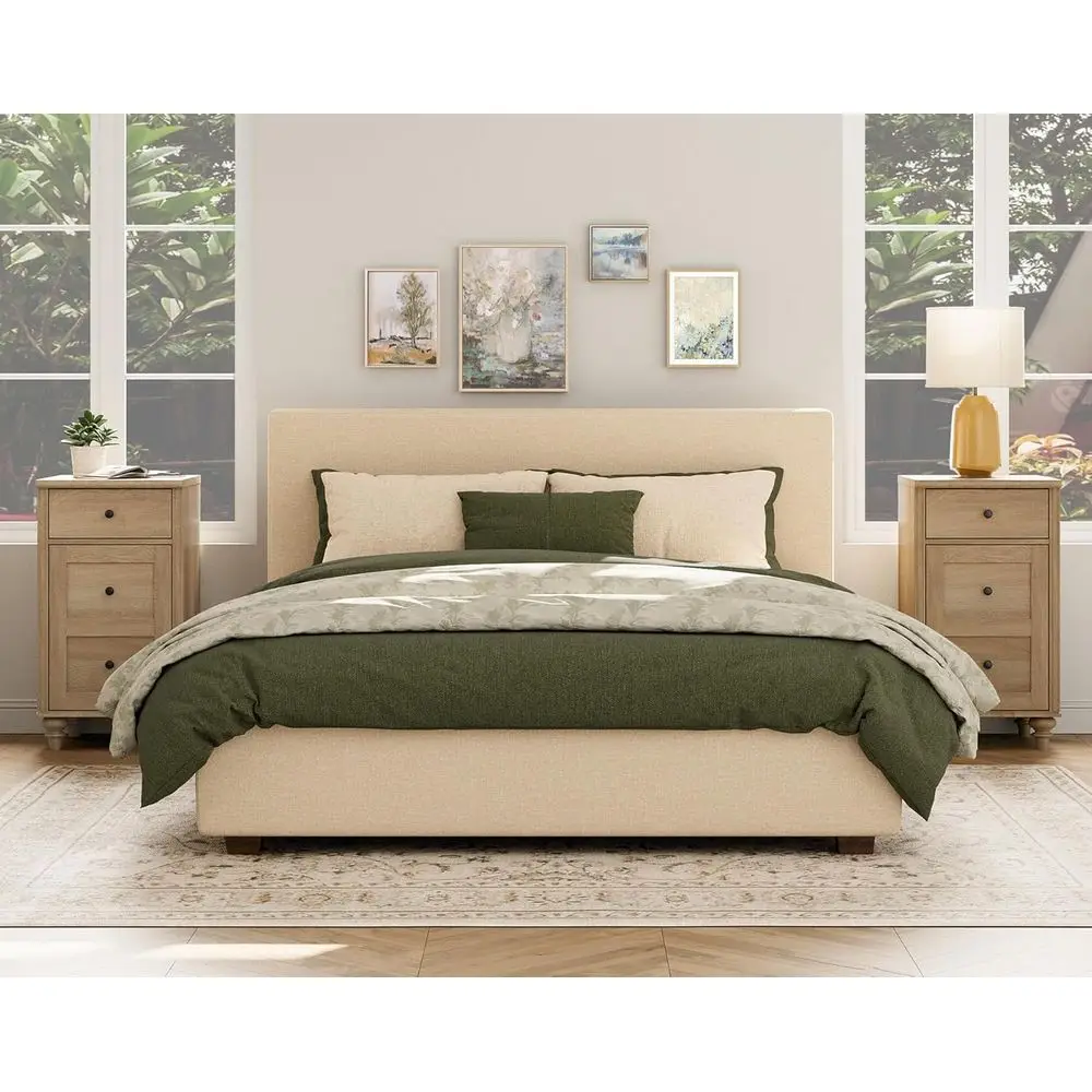 

Oak Dual Nightstands with Built-In Charging Stations, Power Outlets, and USB Ports for Living Room or Bedroom