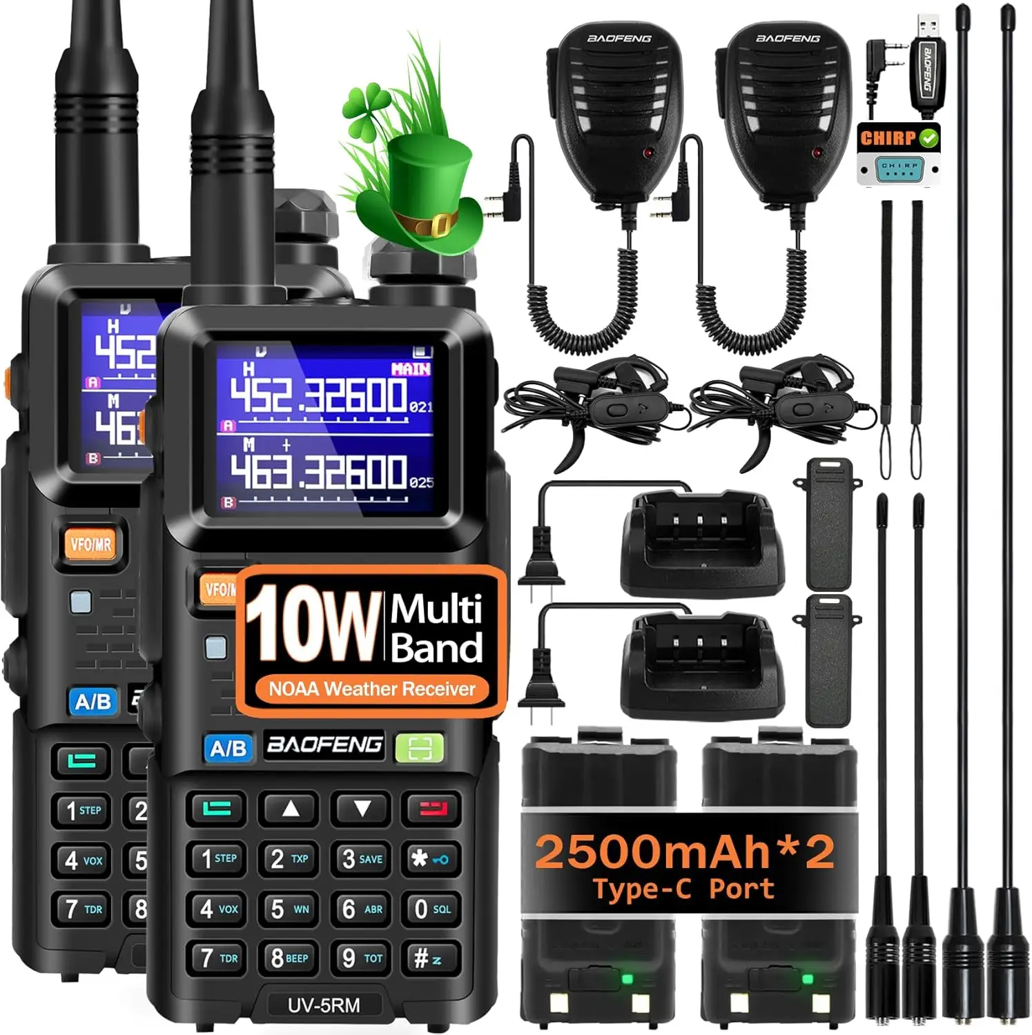 

10W Long Range Handheld Two-Way Radio with 2500mAh Battery, Portable Walkie Talkies for Adults (2 Pack)