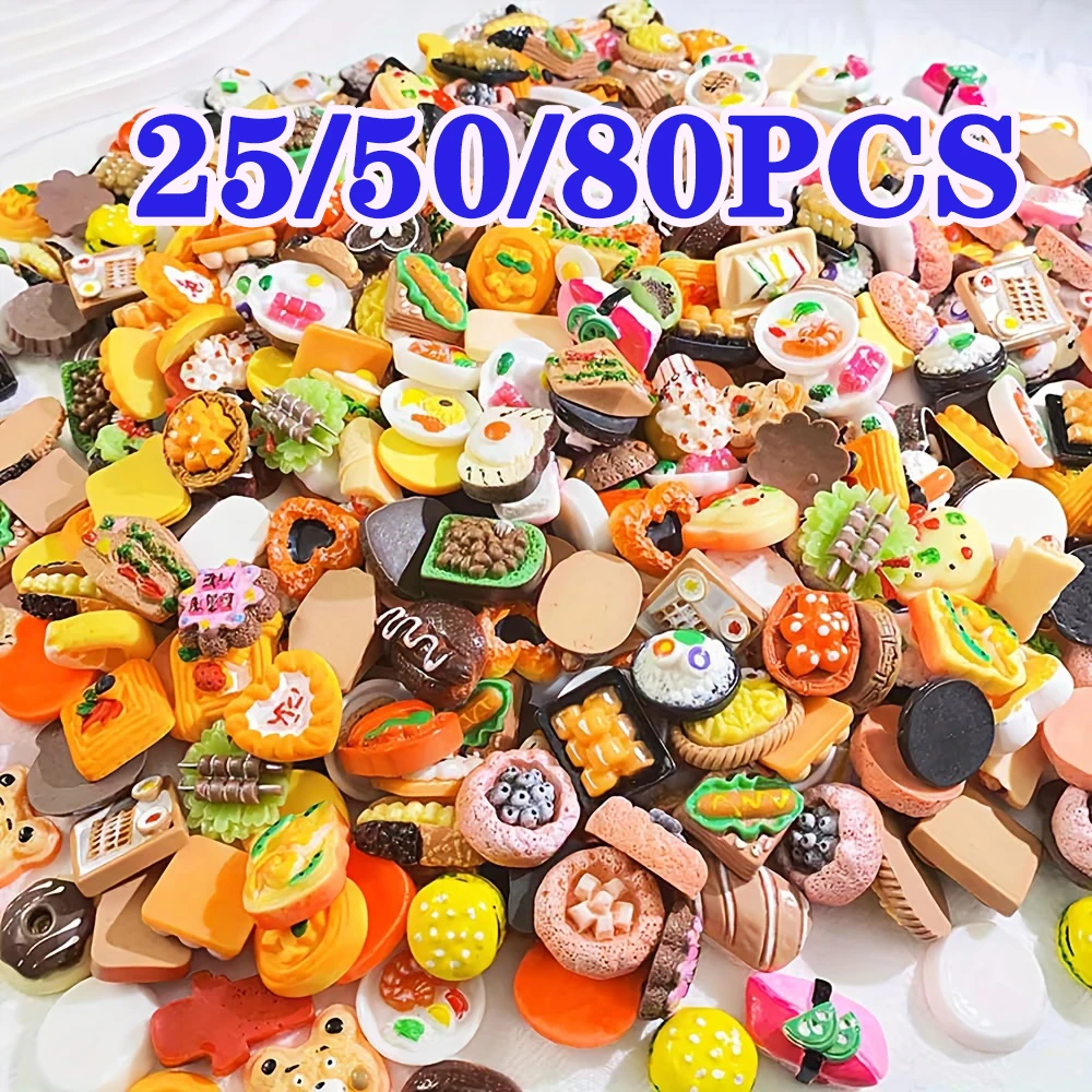 ZORVYN 50 Pièces Miniature Nourriture - Accessoires Maison Poupée - Plastique/Résine - Jeu Cuisine - Dès 3 Ans