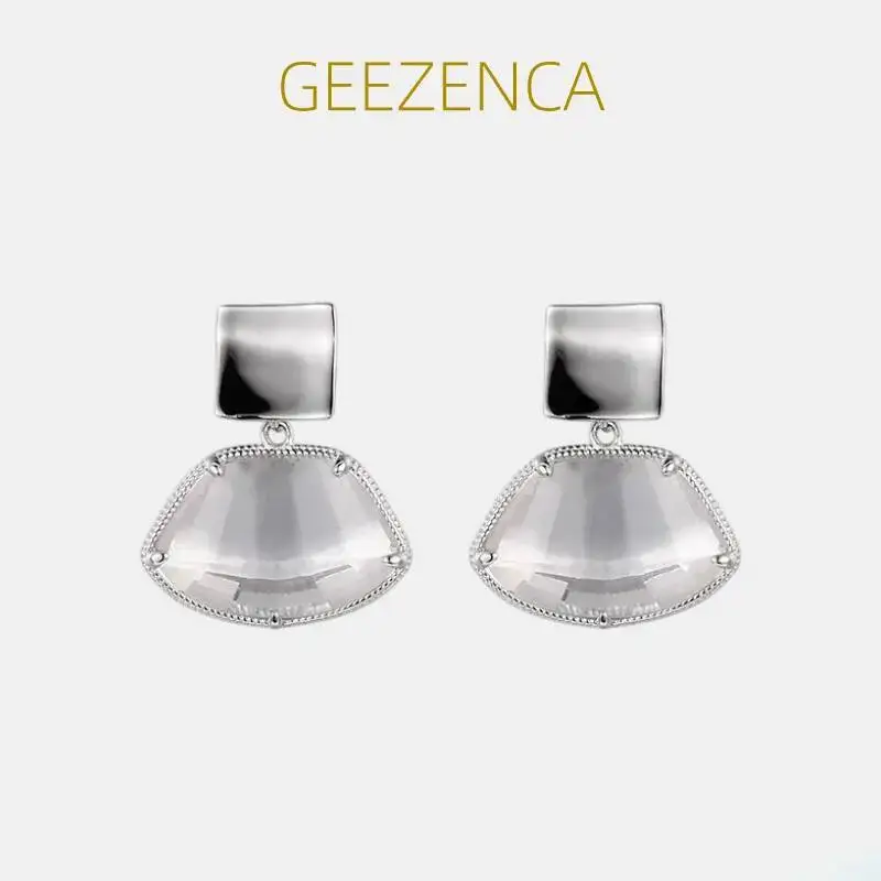 

GEEZENCA 925 Sterling Silver Natural White Crystal Stud Earrings For Women Minimalism Geometric Chic Earring 2023 New Gift