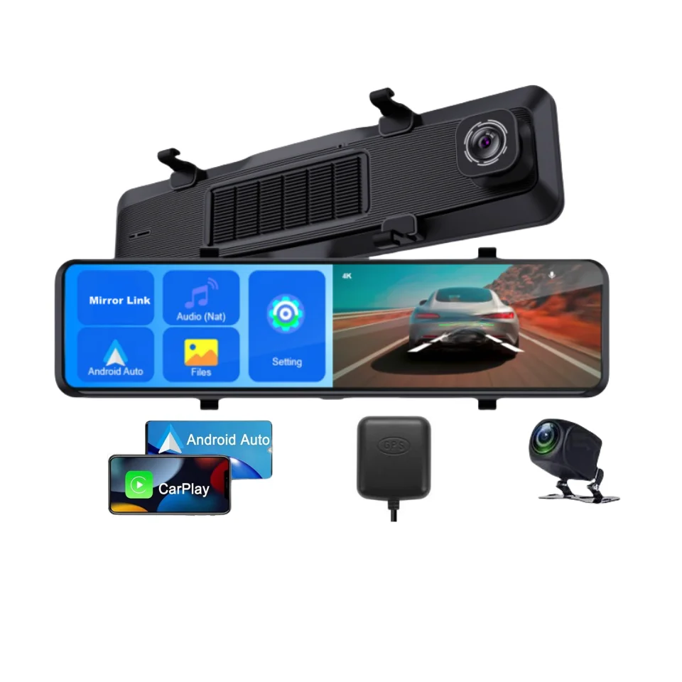 

Car Dvr Rearview Mirror 12 Inch 4K+1080P Carplay & Android Auto Support WIFI Gps Dash Cam Car Cam Rear Camera Auto Recorder