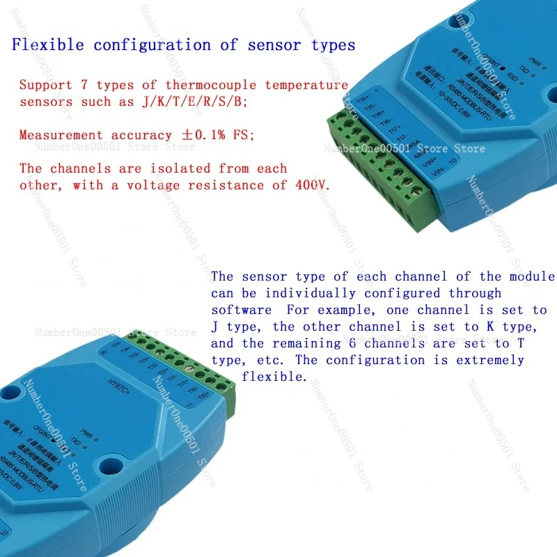 8 Channel Thermocouple J/K/T/E/R/S/B Sensor Thermocouple To 485 MODBUS 24-bit Instead of ADAM4018