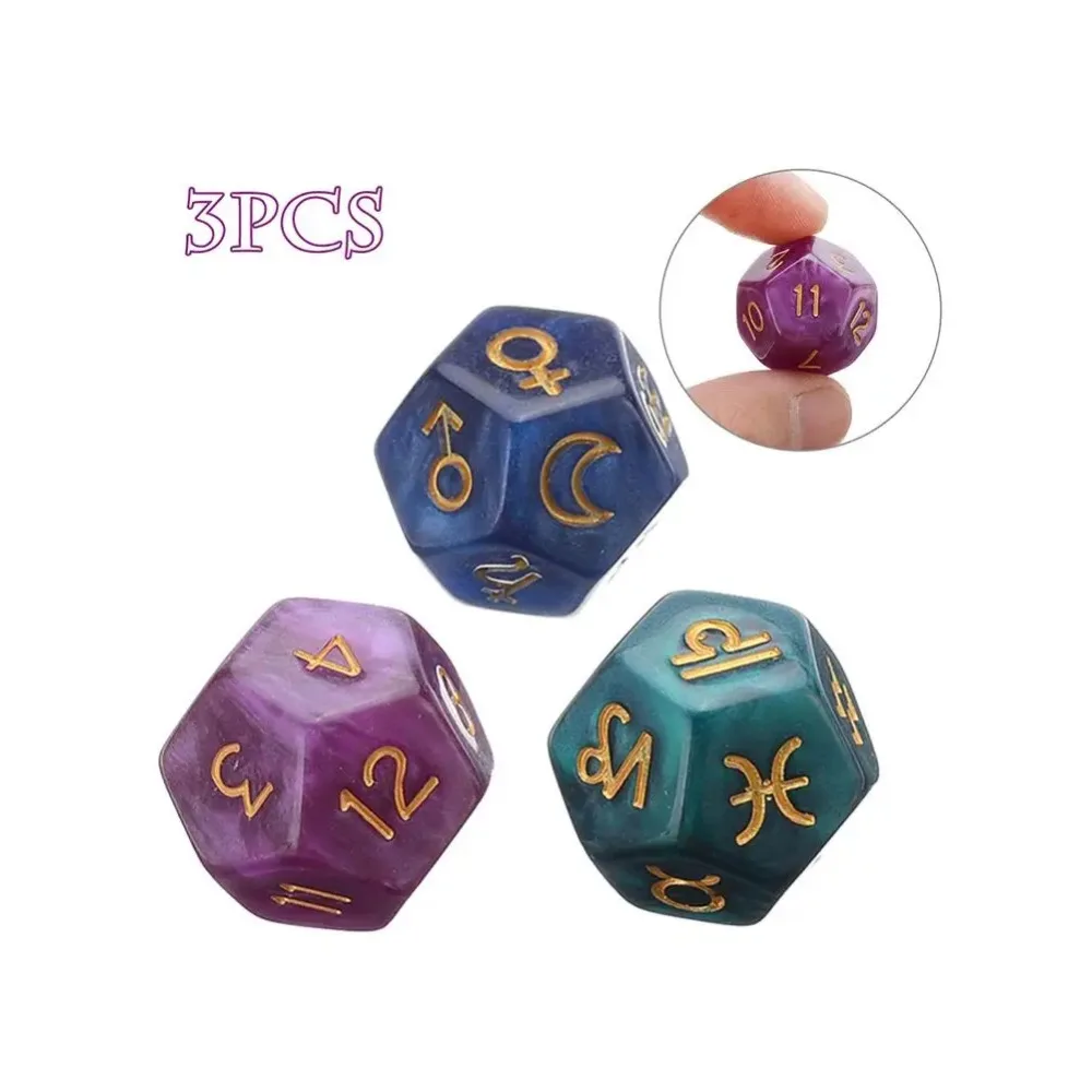 3PCS 12-Sided Dice Astrology Tarot Card Multifaceted Constellation Dice Leisure and Entertainment Toys for Party Game Board Game