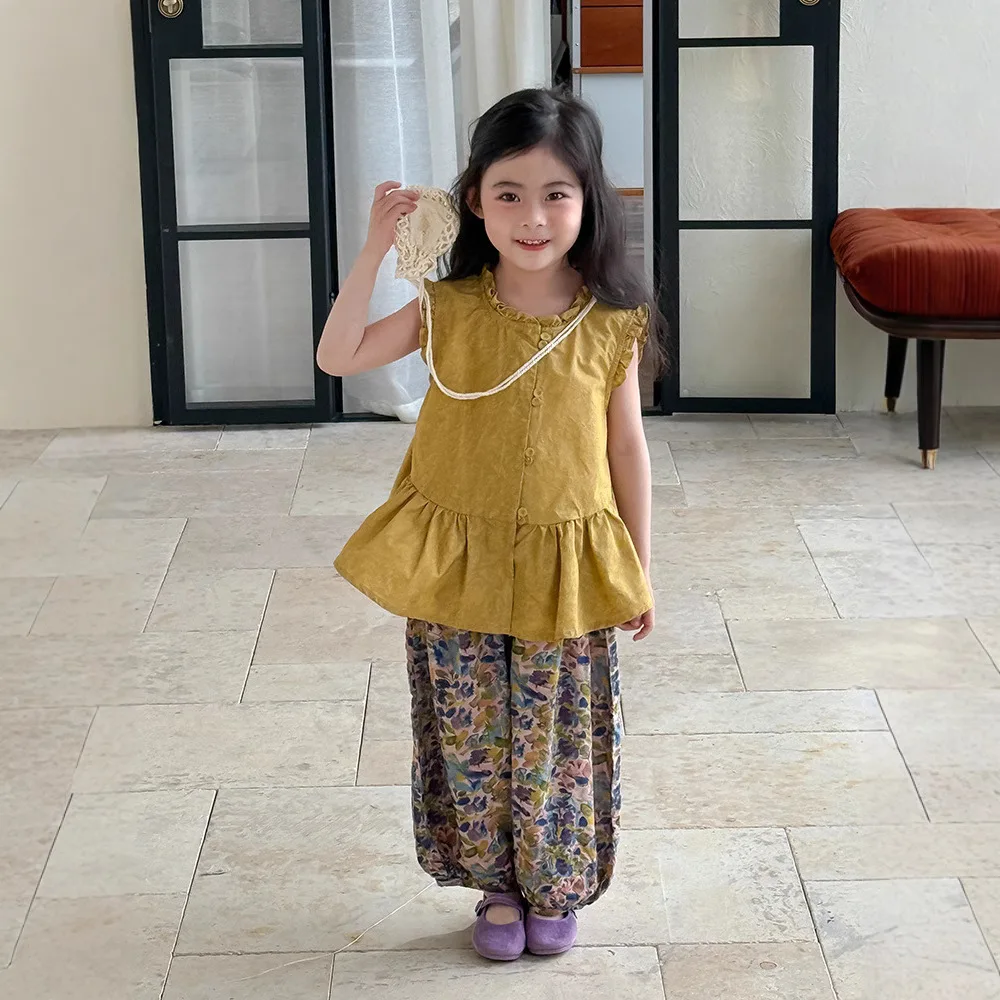 

Girls Shirt 2025 Summer New Childrens Wear Korean-style Baby Girl Fashion Batik Sleeveless Shirt Casual and Simple Daily
