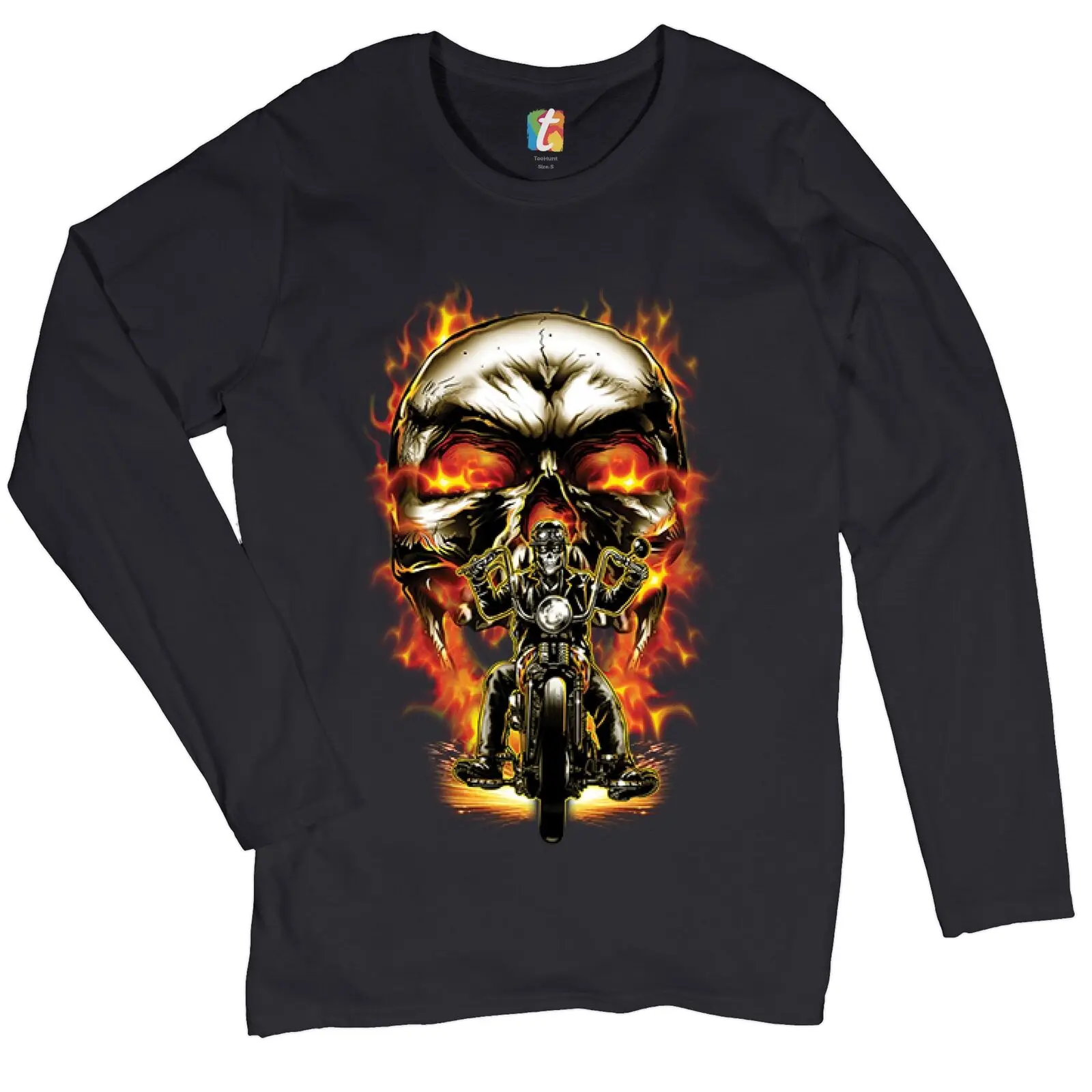 

Skeleton Rider Women's Long Sleeve T-shirt Route 66 Chopper Biker From Hell