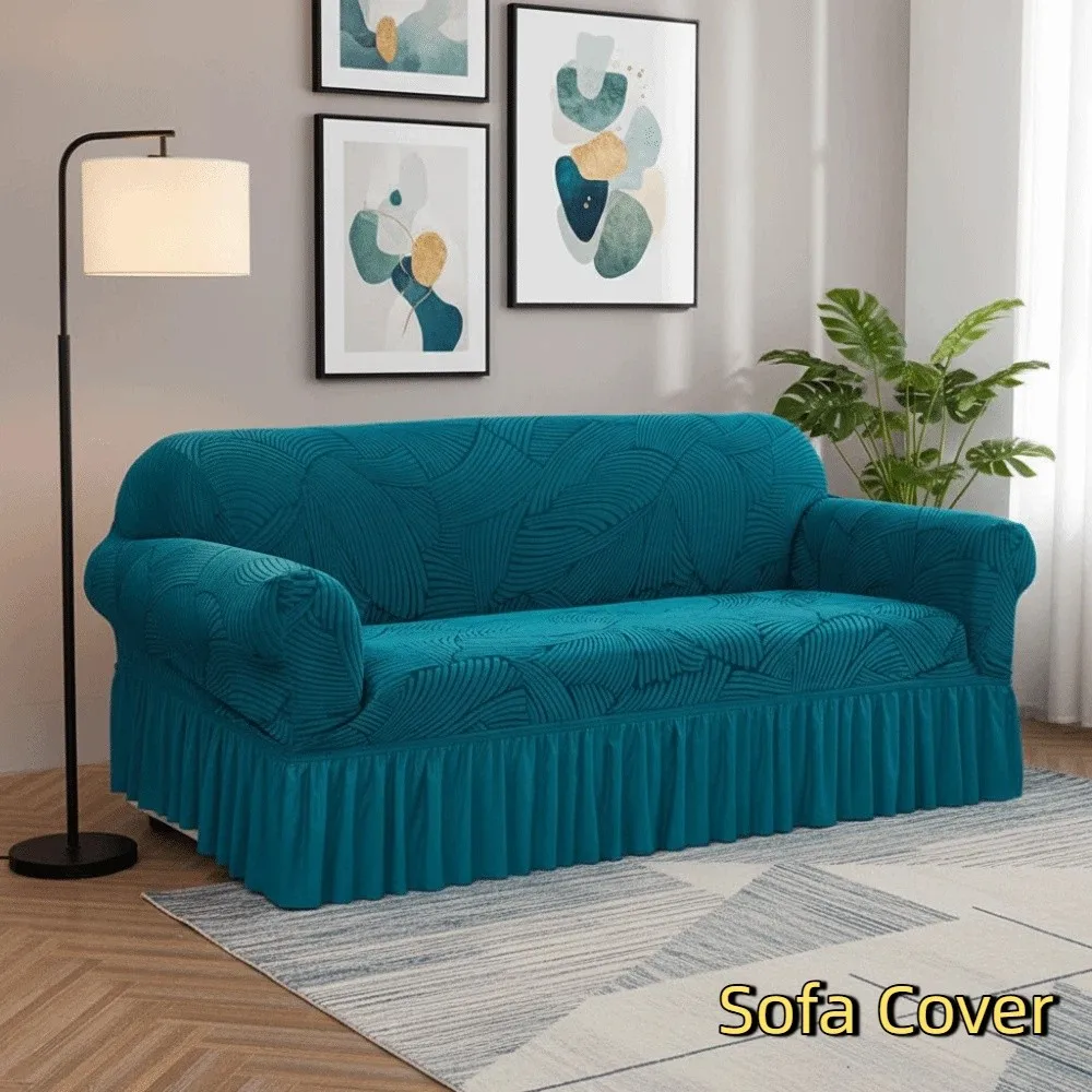 

Soft Jacquard Design Sofa Cover Removable Skirted Design Couch Cover Stretch Fabric Elastic Edge Sofa Protector Bedroom