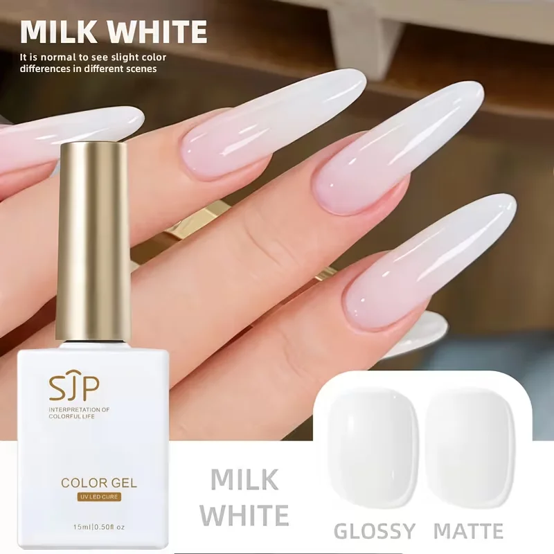 Vernis à ongles Gel blanc gelée laiteuse, translucide, Semi-Permanent, à tremper, UV LED, manucure, Nail Art, 15ml