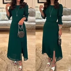 Xixi Dask Groen A-Lijn Ronde Halslijn Split Enkellange Chiffon Met Rits 3/4 Mouwen Avondjurken Feestjurken Vestidos De