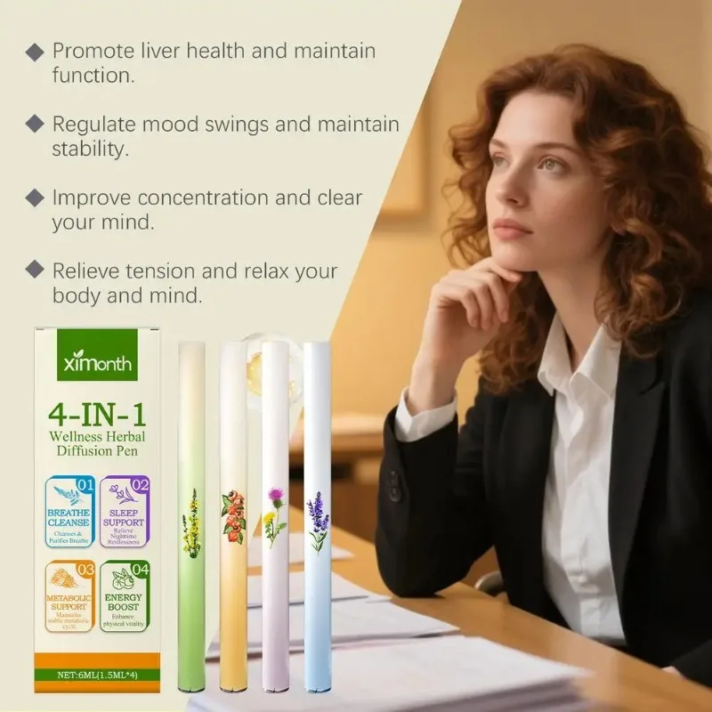 4-in-1 Air Freshening Pen: Relaxing the Senses Clear Breathing Refreshing Invigorating Aromatherapy Diffuser Lung-Cleansing Pen