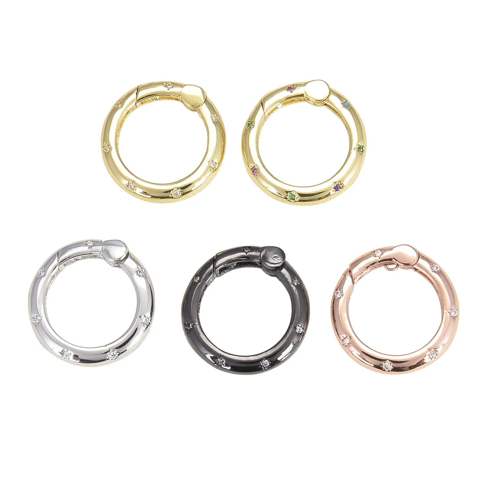 5 Pcs Spring O-Ring Buckles Push Trigger Snap Hooks DIY Jewellery Making White Color Zircon Square Oval Heart Circle Accessories