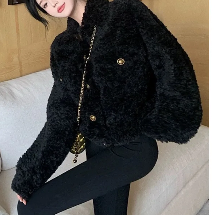 معطف نسائي من فرو الخروف، تصميم جديد للخريف والشتاء، أنيق وعصري، معطف صوفي كاجوال للنساء