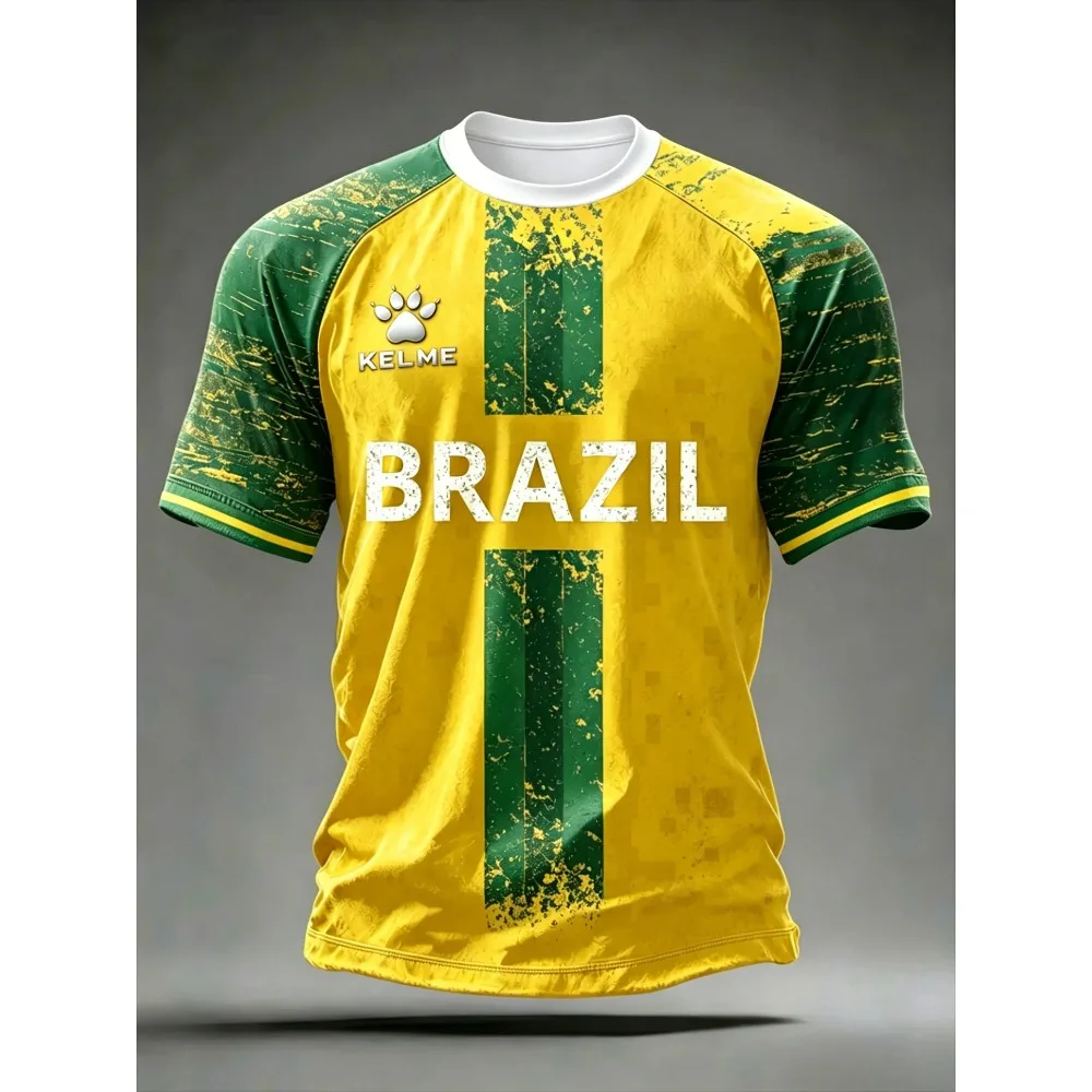 Camisa de Futebol KELME 2026 Nova BRASIL, Camiseta Esportiva de Secagem Rápida, Manga Curta, Solta e Respirável para Homens, Camisa de Futebol Haitiana HOT