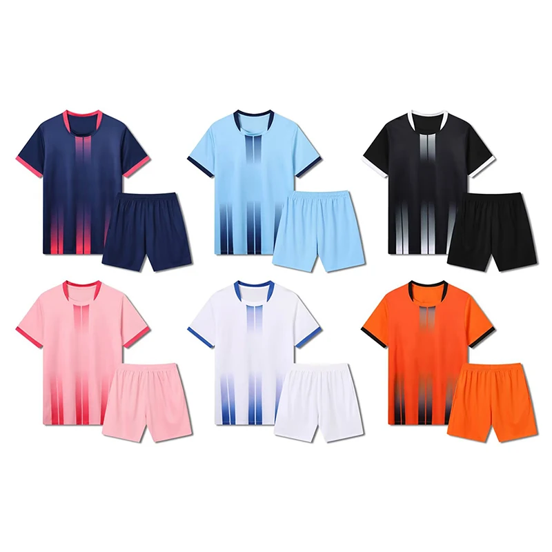 

2Pcs Football Suit With Summer Striped Pattern Sports Short Sleeved And Shorts Parent-Child Outfit Outdoor Training Football Set