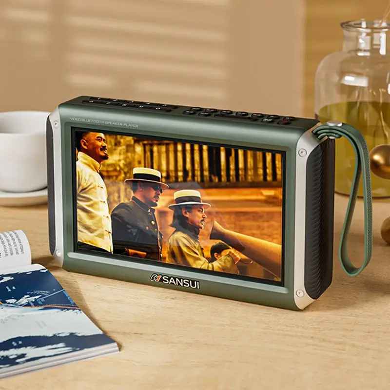 Altoparlante Bluetooth wireless F55 Radio con display a LED da 7 pollici con doppio clacson magnetico interno Radio FM portatile per bassi profondi Doppia scheda TF