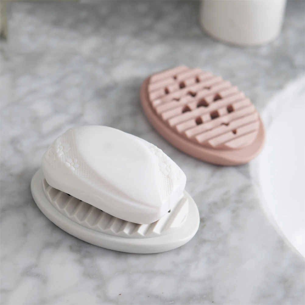 

Silicone Oval Bathroom Kitchen Holder Drainer Counter Holder Tray Soap Soap Dish Case Tray Case Blue