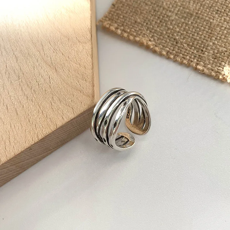 Retro Old Multi-Layer Winding Line Silver Ring Personalized Opening Ring Jewelry For Man And Women