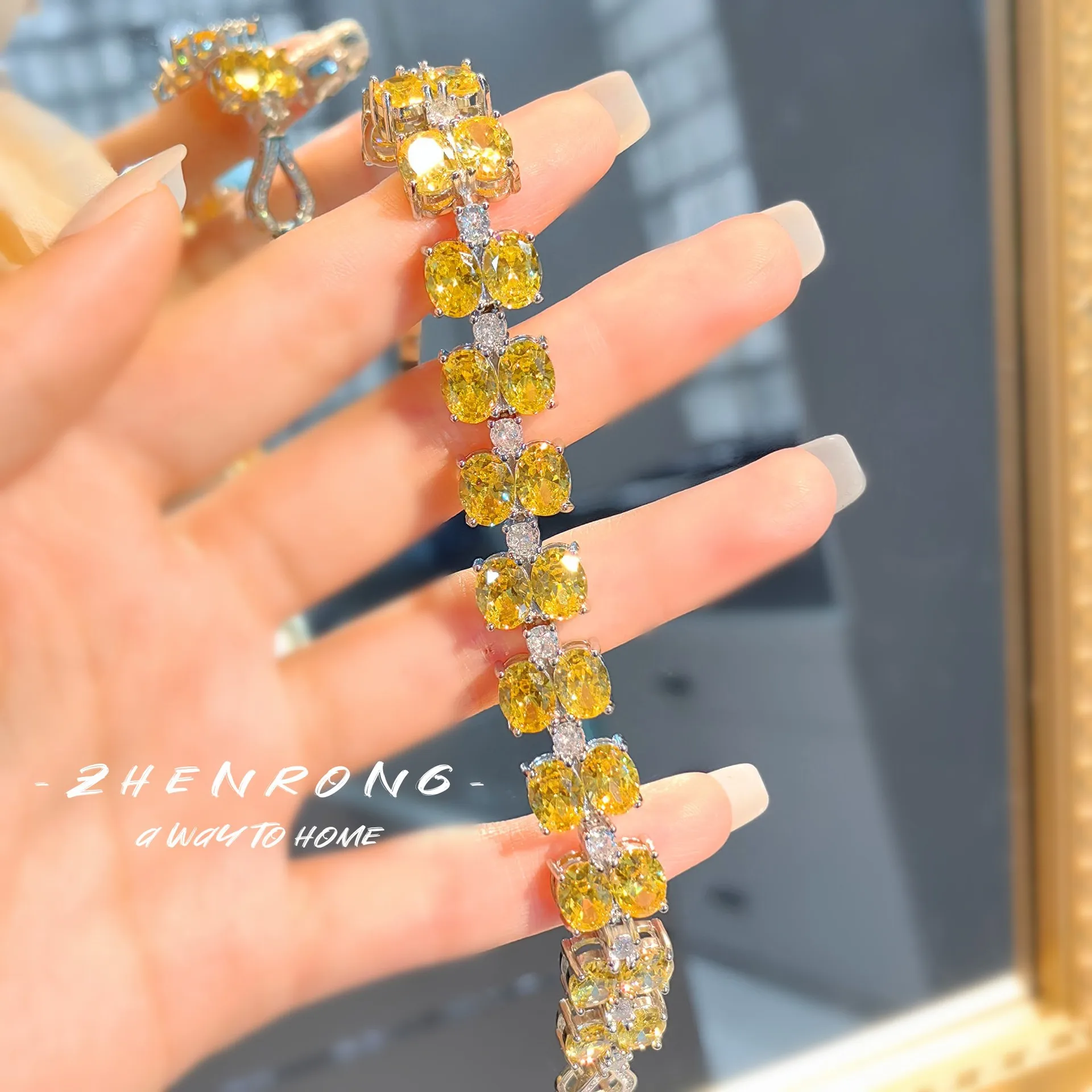 Luxury Tennis Bracelets Yellow AAAAA Zircon Stone White Gold Filled Party Wedding Bracelet Chain For Women Fashion Jewerly Gifts