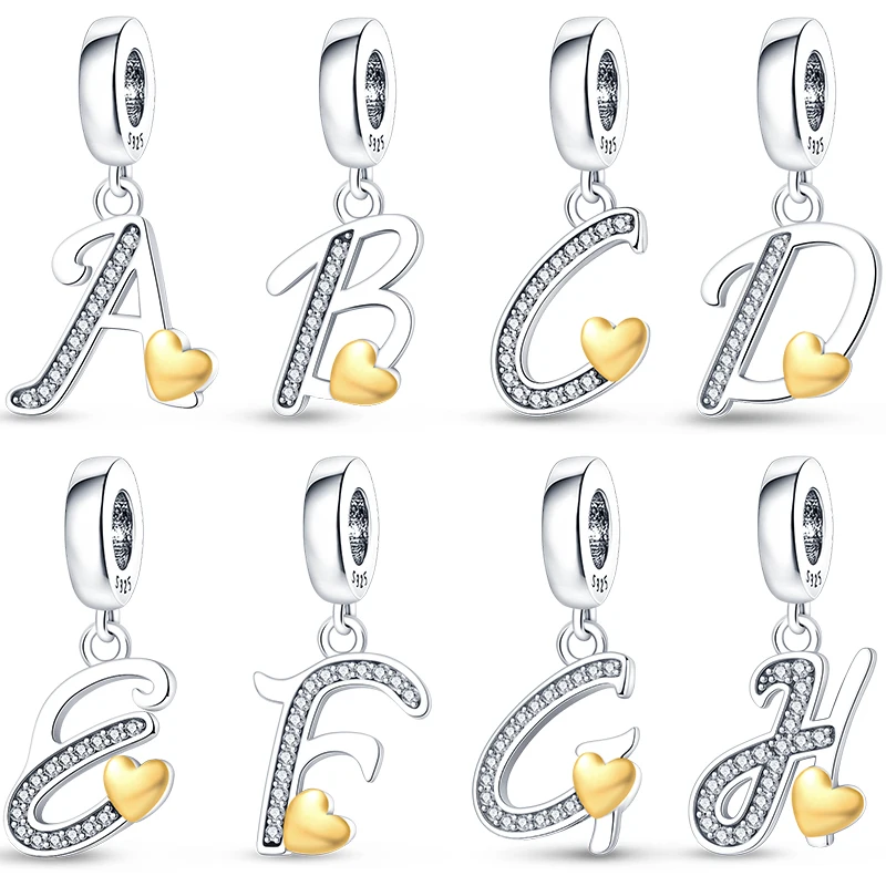 

Оригинальные бусины из стерлингового серебра 925 пробы, классические золотые бусины в форме сердца с 26 буквами, подвеска для браслета, сделай сам, очаровательные украшения на день рождения