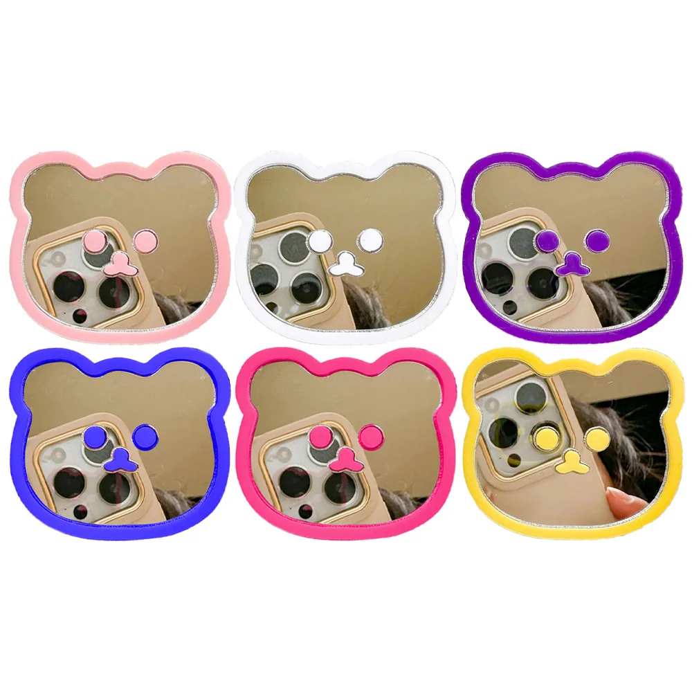 Cute Cartoon Bear Mirror Style Universal Phone Holder Griptok Support For iPhone Samsung Grip Tok Folding Finger Ring Stand