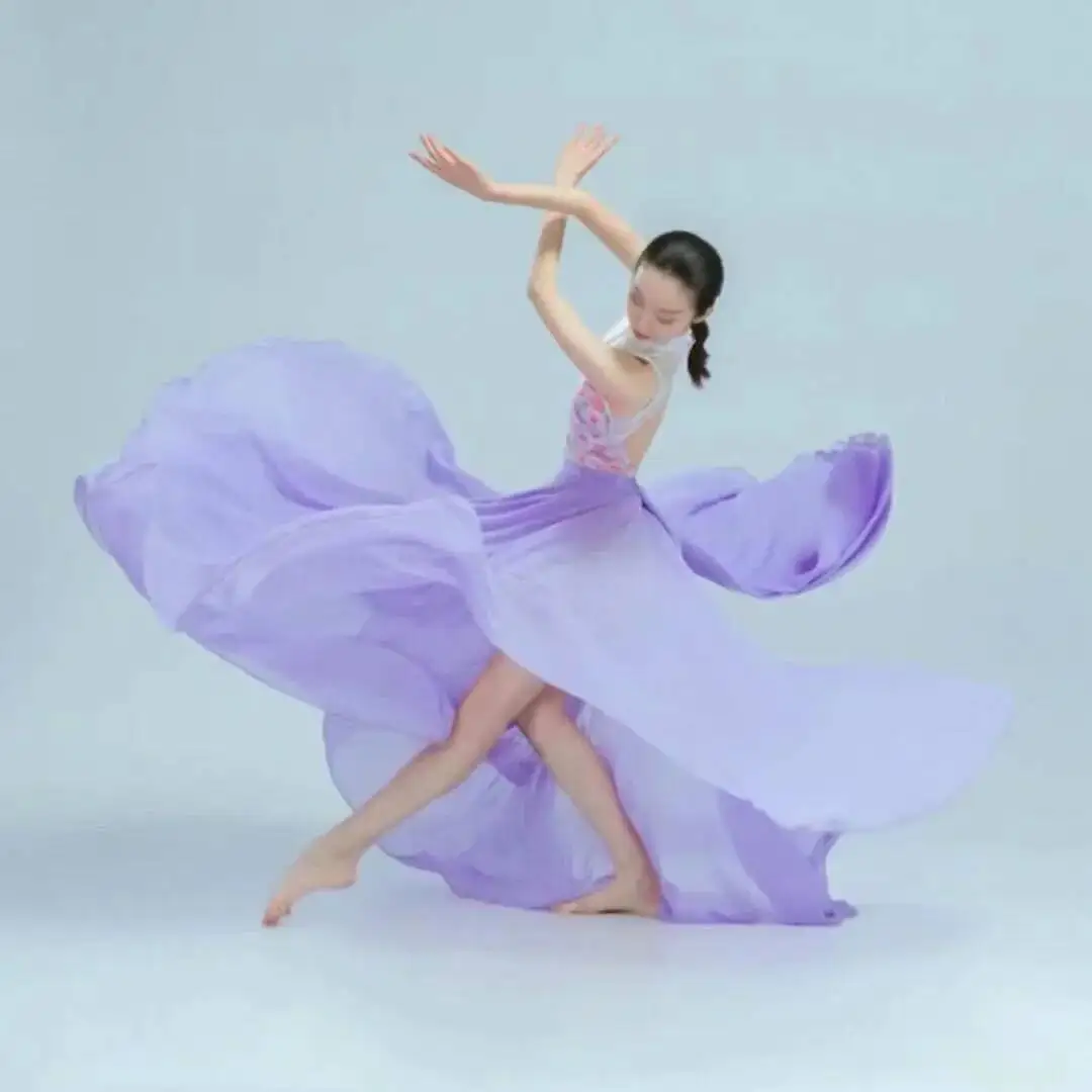 Women and Winter 2022 Autumn Belly Dance Chiffon Purple Lace up Ballet Classical Dance Performance Elegant Practise Long Skirts - view 2