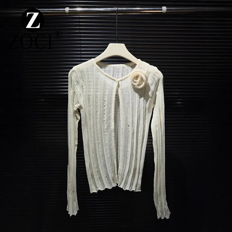 

[ZOCI]Three Dimensional Large Flower Slim Cardigan Looks Slim, Exquisite White, Sweet Luxurious, A Luxurious Feel. Knitted New