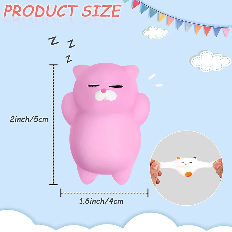 Mini Cute Soft Anti-Stress Cat Sensorial Squeeze Fidget Brinquedos para Crianças e Adultos, Mochi Squishy, Kawaii, apaziguador, 5 Pcs Set