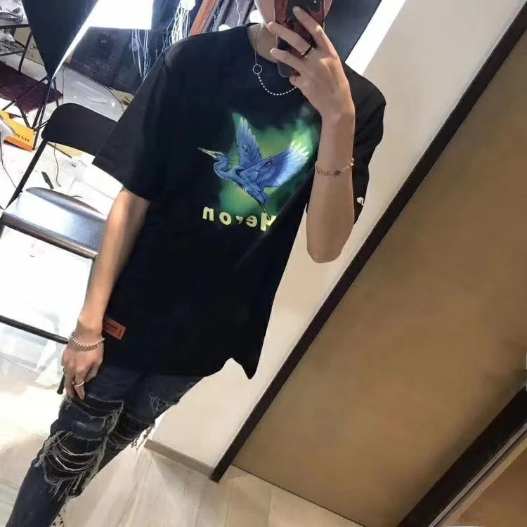 

Blue Bird Print Short Sleeve Tee Unisex T-shirt round Neck Cartoon Anime Summer Fashion Casual Loose Fit Tee