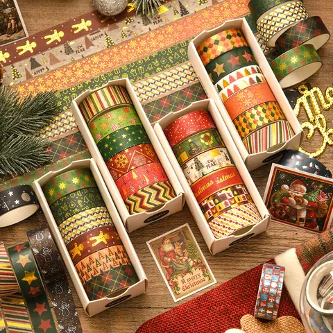 6 Rolls of Christmas Pattern Foil Washi Tape, 1.5cm Wide Creative Holiday Tape for DIY Journals, Cards, and Scrapbook Decoration