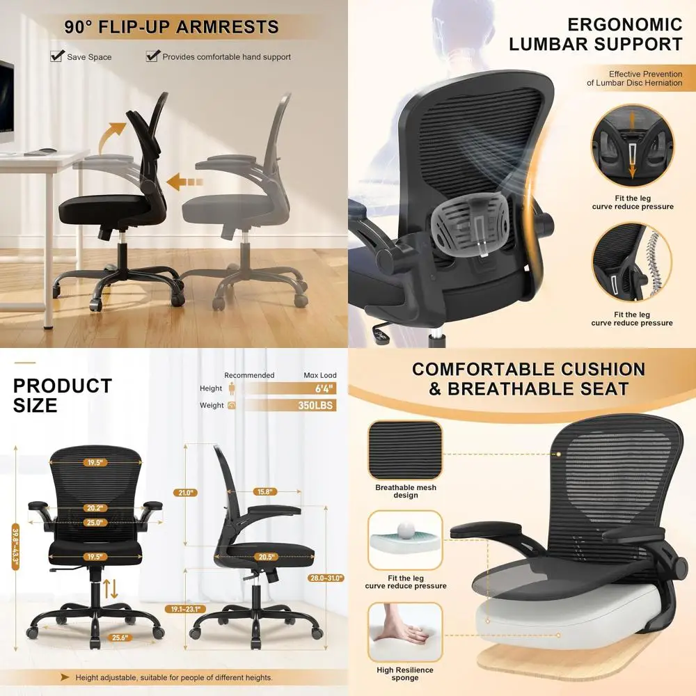 Office Chair, Ergonomic Desk Chairs 330LBS Capacity High Back Mesh Computer Chair with Flip-up Armrests, Comfy Work Chair with A