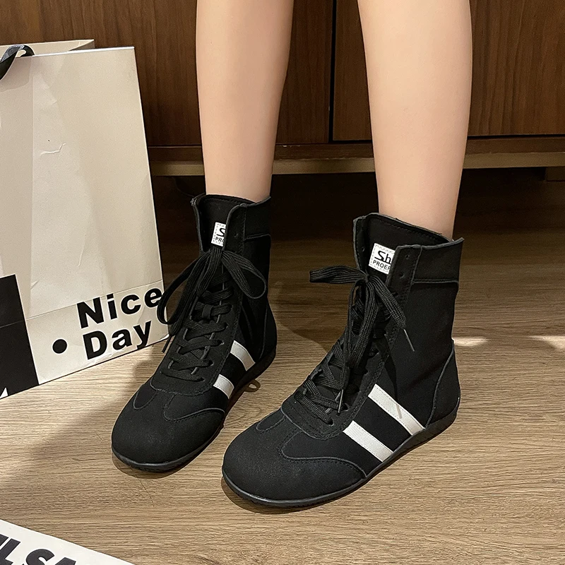 2025 Women's Sneakers Fashion High-top German Training Female Shoes Retro Round Toe Lace-up Boxing Boots for Women - Detail 1