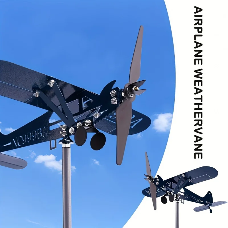 1pc Metal Airplane Weather Vane - 3D Wind Spinner for Garden, Roof Indicator, Yard Art Decor