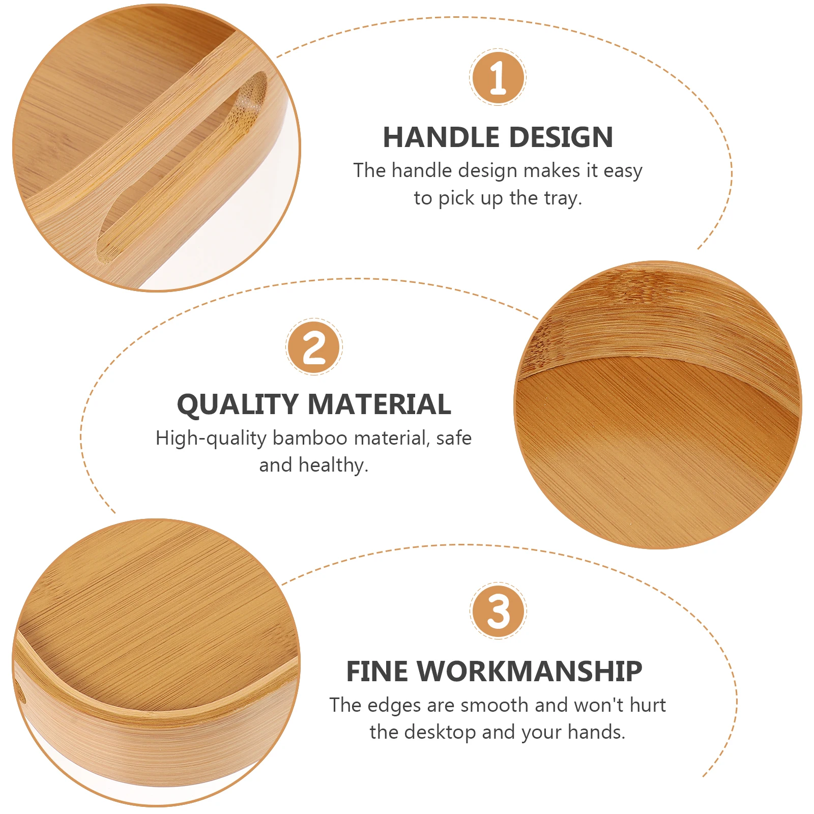 

Bamboo Storage Tray Sturdy Serving with Handles Snack Trays for Eating Food Dry Fruit Outdoor