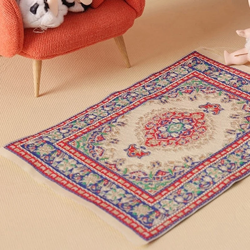 Alfombra turca en miniatura para casa de muñecas, juguete de decoración para dormitorio, baño y sala de estar, 1 unidad, 1:12