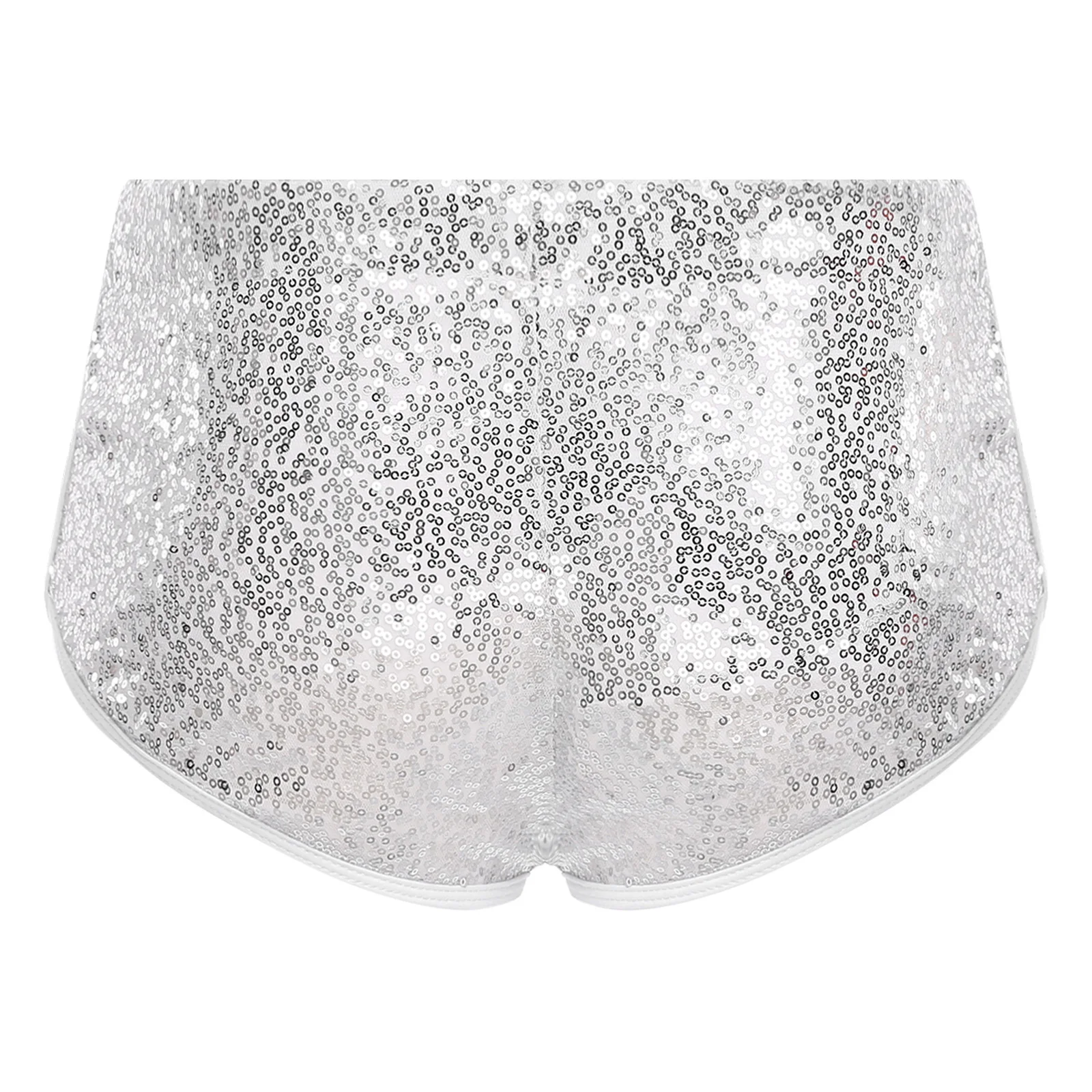 Men Low Rise Shiny Mini Shorts Pants Elastic Waist Briefs Sparkling Sequins Shorts for Club Beach Poolside Party Dance Shorts