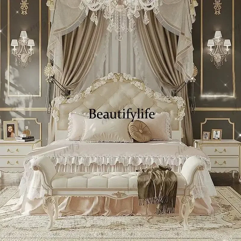 Vintage Wooden European Double Bed Elegant Soft Japanese Adults European Double Bed Modern Luxury Cama Box Casal FurnitureN138