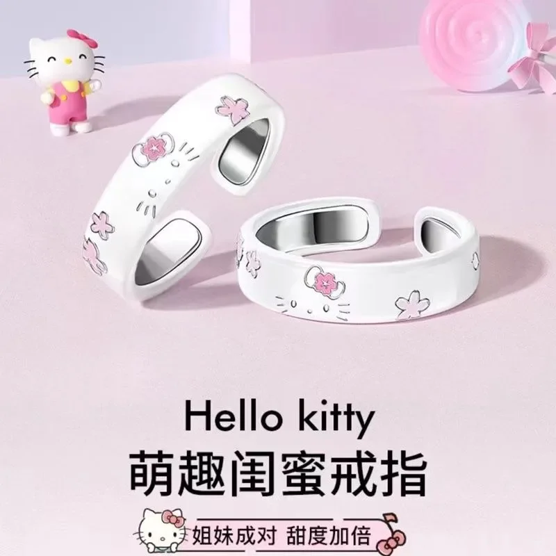 

2pcs Girly Heart Hello Kitty Anime Kawaii MINISO Ins Sweet Ring Female Cute Student Fingers Decoration Pendant Gifts for Girls