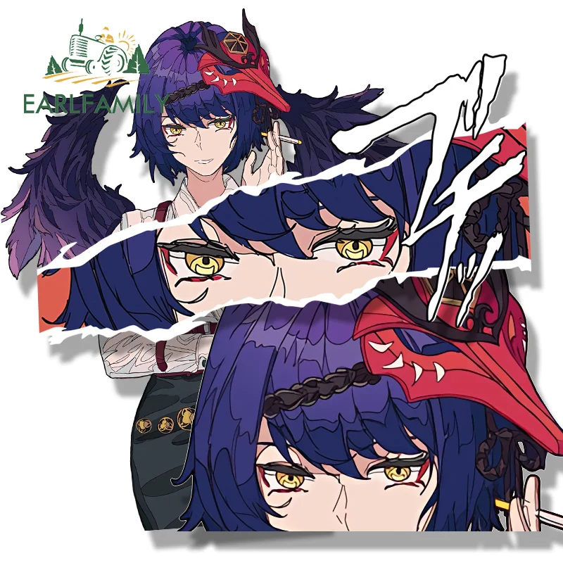 

EARLFAMILY Smoking Kujou Sara Fanart Car Sticker Genshin Impact Chibi Peeker Decal Cartoon Waifu Racing Graffiti Slap Stickers