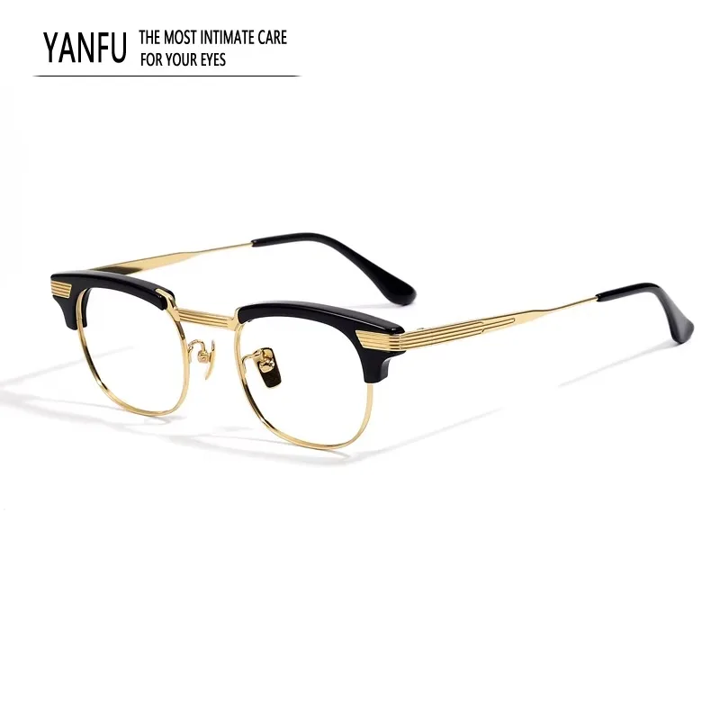 Semi-Rimless Vintage Retro Pure Titanium Cat Eye Glasses Frames Fashion Optical Eyewear Men's Women's Myopia Reading Eyeglasses