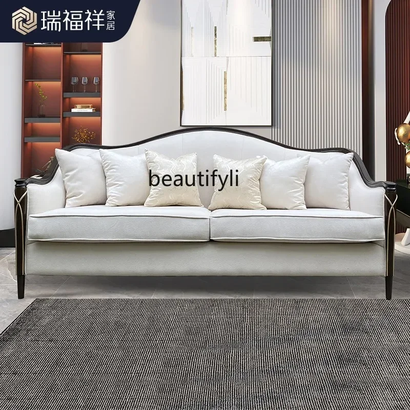 C89 American Style Beech Light Luxury Cotton Linen Fabric Sofa Set Simple Solid Wood Birch Sofa