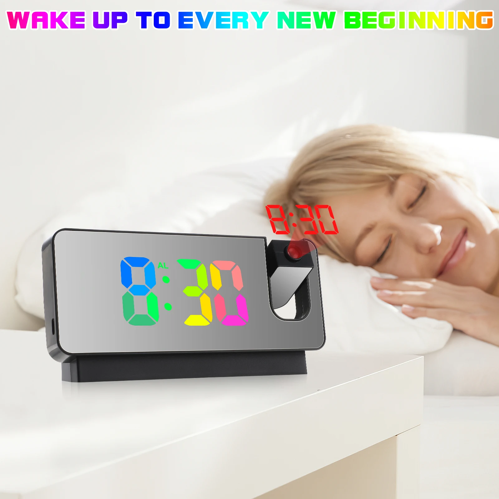 

Digital Alarm Clock Projection Bedside Led Thermometer Real-time Temperature Date Display Silent Movement Black Bedroom