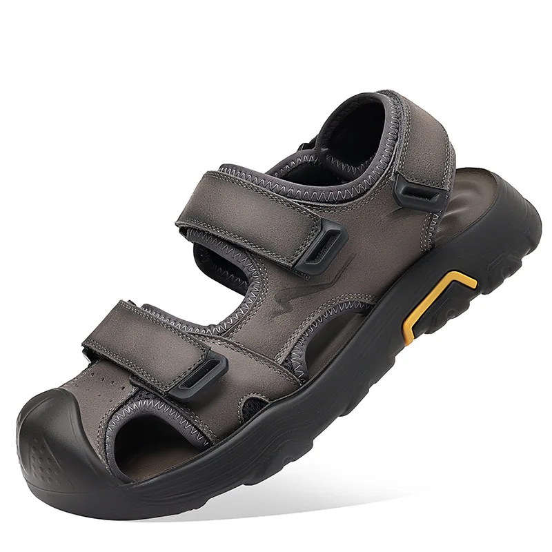 

Нескользящая походная дышащая пляжная обувь для мужчин, спортивные и повседневные кожаные сандалии для прогулок на открытом воздухе, мужские модные летние новые сандалии