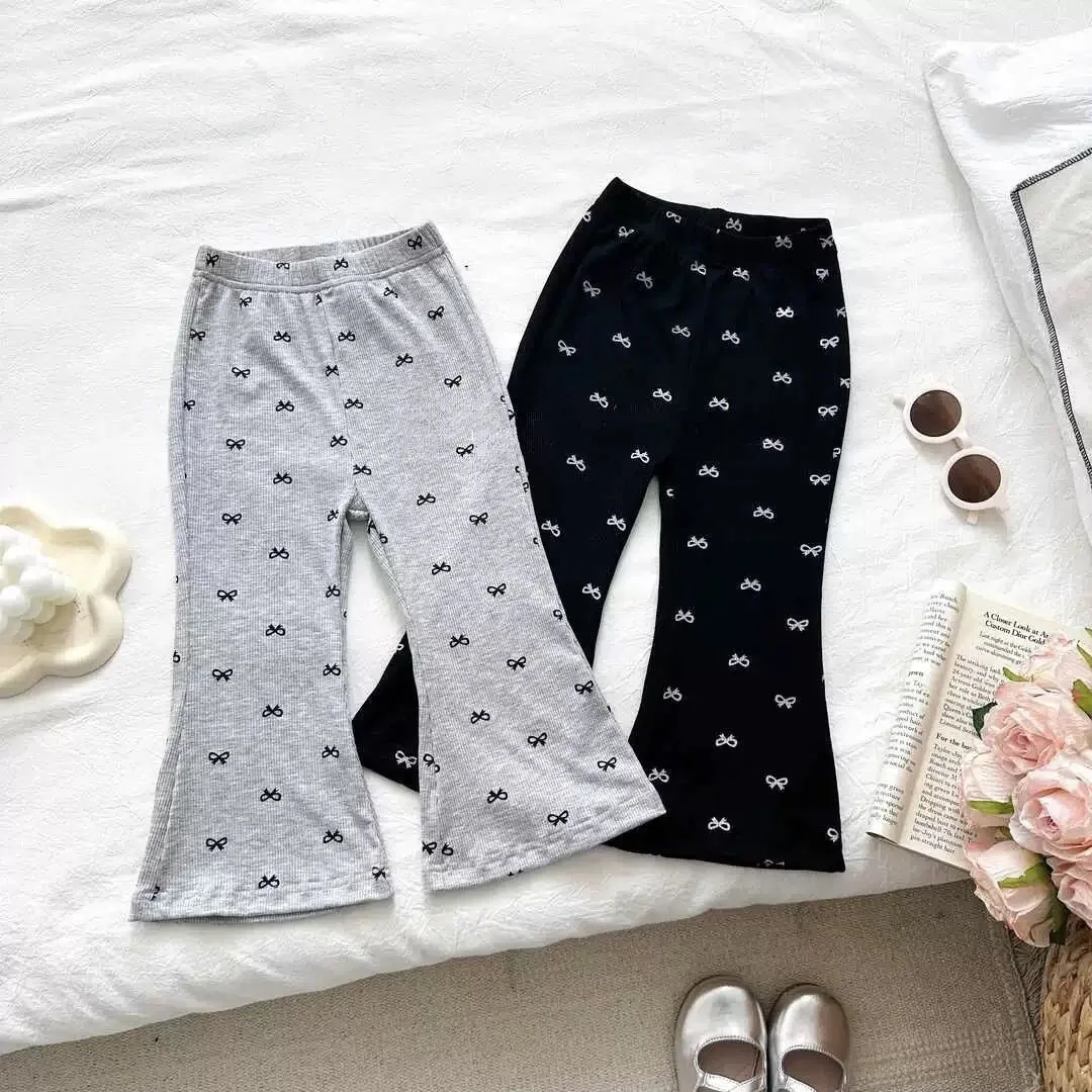 Baby Girl Korean Style Versatile Flared Pants Autumn Outfit Toddler Girl Stylish Cartoon Print Casual Autumn Pants Long Trousers