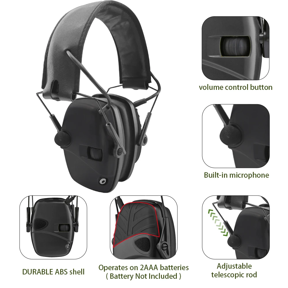 ZOHAN Electronic Shooting Earmuffs Sound Amplification Anti-noise Foldable Hearing Protection Tactical Hunting Shooting Earmuffs