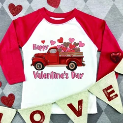 Happy Valentine's Day Turck Heart Print Kids Shirts Boys Girls Valentine's Day Party Outfit Child Raglan Long Sleeve Tee Clothes